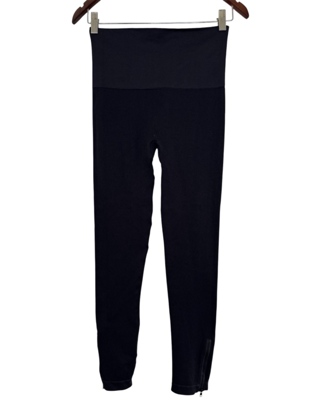 SPANX ribbed ankle zip leggings high-rise black womens large